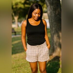 Talula Beige Plaid Women's Shorts